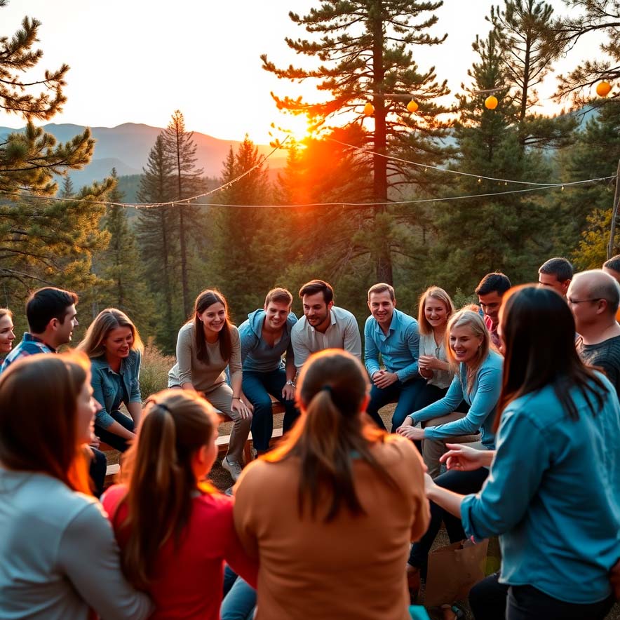 Equipo de trabajo participando en dinámica grupal al aire libre, fomentando la comunicación, la confianza y la integración empresarial